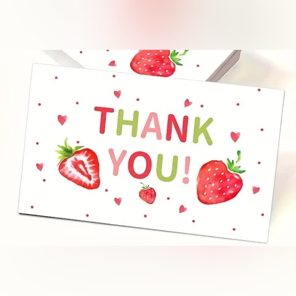 Hand Crafted Other - 25 Strawberry Thank You Cards - Green and Red